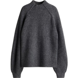 H&M Ribbed Turtleneck Sweater - Dark Gray Mottled