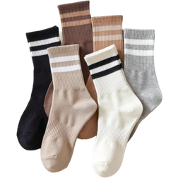 Shein 6 Pairs Women's Striped Business Casual Mid-Calf Socks