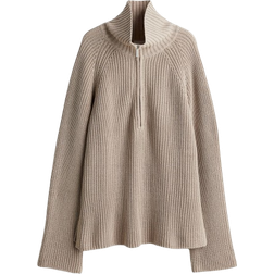 H&M Rib Knit Zip Jumper - Light Beige