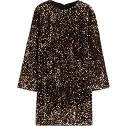 H&M Sequined A-Line Dress - Brown/Goldcolored