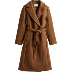 H&M Coat With Tie Belt - Dark Beige