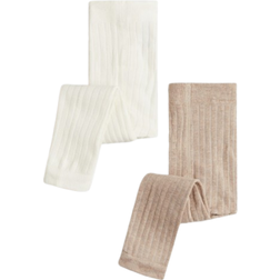 H&M Ribbed Footless Tights 2-pack - Beige/White