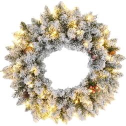 Homcom Pre-lit Christmas Wreath For Front Door With Led Lights Green Decoration