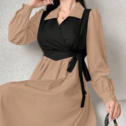 Shein Elegantes Damen Asymmetrisches Bindeband - Herbst Farbblock