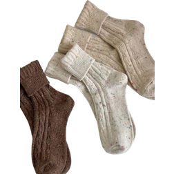 Shein 3pairs Women's Thick Warm Wool Vintage Style Mid-calf Socks For Autumn And Winter