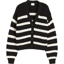 H&M Rib Knit Cardigan - Black/White Striped