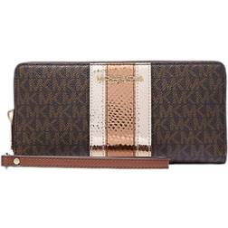 Michael Kors Jet Set Travel Large Signature Logo and Metallic Continental Wallet - Brown