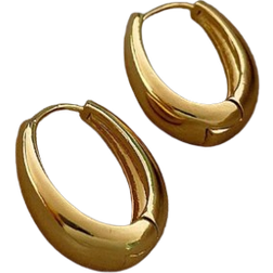 Shein 1pair Simple TearDrop Hoop Earrings, Chunky Gold Tone Water Droplet Earrings, U-Shaped Earrings, Oval Hoop Earrings, Stylish And Elegant Lightweight Dainty Women Jewelry, Perfect Gift For Her