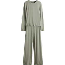 H&M Pajamas with Top and Pants - Light Khaki Green