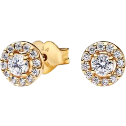 Pandora Round Pavé Halo Stud Earrings - Gold/Transparent