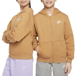 Nike Big Kid's Sportswear Club Fleece Full Zip Hoodie - Flax/White (FD3004-224)