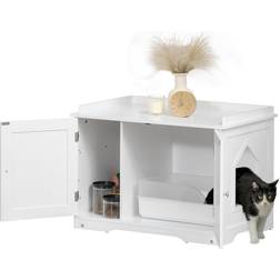 Pawhut Cat Litter Box with Partition & Magnetic Double Door