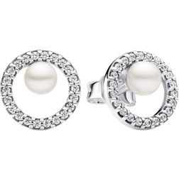 Pandora Treated Freshwater Cultured & Pavé Halo Stud Earrings - Silver/Pearls/Transparent