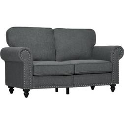 Homcom Couch with Nailhead Trim Rolled Arm Charcoal Grey Sofa 156cm 2 Seater