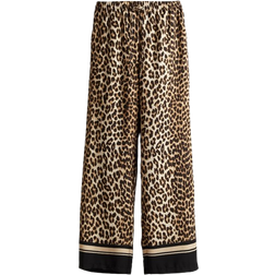 H&M Wide Pull On Trousers - Beige/Leopard Print