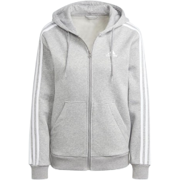 adidas Women's Sportswear Essentials 3-stripes Full Zip Fleece Hoodie - Medium Grey Heather/White