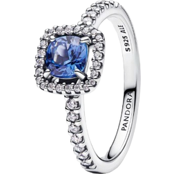 Pandora Sparkling Square Halo Ring - Silver/Blue/Transparent