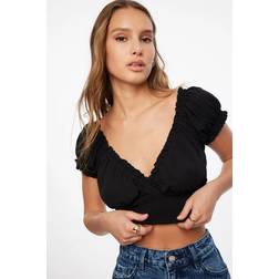 DYNAMITE Delphine Smocked Top - Jet Black