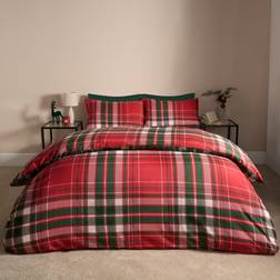 OHS Traditional Christmas Check Duvet Cover Red, Green (200x135cm)