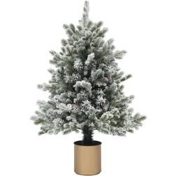 Northio Artificial Snow Flower Pots Flame Retardant Green/Gold Decoration 100cm