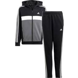 Adidas Kid's Tiberio 3 Stripes Colorblock Fleece Tracksuit - Black/White/Greyfiv