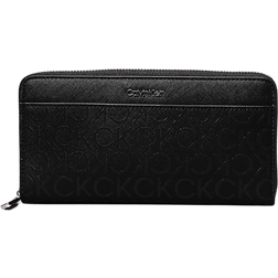 Calvin Klein Large Logo Zip Around Wallet - Black Monogram Pu