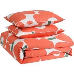 Marimekko Unikko Duvet Cover White, Green, Orange (233.7x223.5cm)