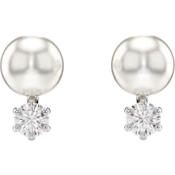 Swarovski Clous d'oreilles Matrix, Perle de cristal, Taille ronde, Blanches, Métal rhodié