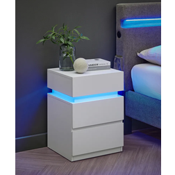 Vasagle Nightstand with LED White Bedside Table 35x40cm