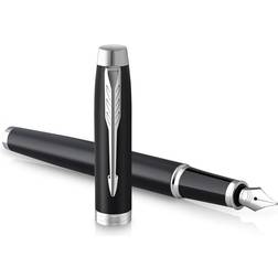 Parker IM Fountain Pen Matte Black with Chrome Trim Fine Point with Blue Ink Cartridge Gift Box