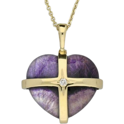 C W Sellors Medium Cross Heart Necklace - Gold/Diamond/Transparent