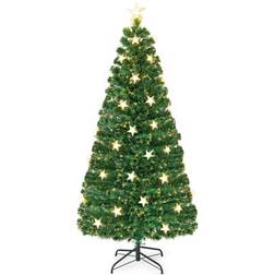 Costway 30 Star LED Lights Fiber Optic Artificial Green Christmas Tree 180cm