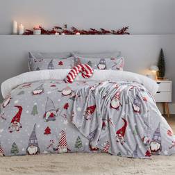 Catherine Lansfield Festive Gnomes Fleece Duvet Cover Grey (200x135cm)