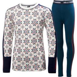 Helly Hansen Junior Graphic Lifa Merino Base Layer Set - Navy