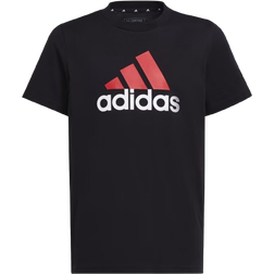 adidas Junior Essentials Two Color Big Logo Cotton Tee - Black/Better Scarlet/White