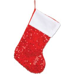 Beistle Sequined Red/White Julstrumpa 45cm