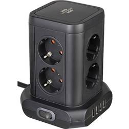 Brennenstuhl Stiktårn med USB 2m, Sort
