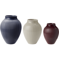 Knabstrup Keramik Ribbed Berry/Sand/Dark Blue Vase 11cm 3pcs