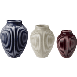 Knabstrup Keramik Ribbed Berry/Sand/Dark Blue Vase 11cm 3stk