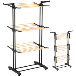 Vounot Stendino Verticale a Torre, Appendiabiti con Ruote, Stendibiancheria Pieghevole con 6 Ripiani Regolabili, Aspetto Legno, 3 Livelli Vounot