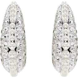 Swarovski Sublima drop earrings, Crystal pearl, Round cut, Small, White, Rhodium plated