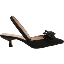Shein Women Bow Decor Point Toe Pyramid Heeled Pumps, Fashion Black Lycra Slingback Pumps