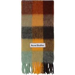 Acne Studios Mohair Checked Scarf - Chestnut brown/yellow/green