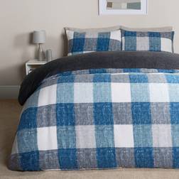 OHS Gingham Check Teddy Duvet Cover Blue (198x198cm)