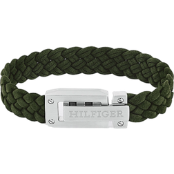 Tommy Hilfiger Logo Embossed Braided Bracelet - Silver/Green