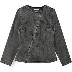 NA-KD Asymmetric Denim Shirt - Grey