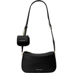 Michael Kors Jet Set Medium Pebbled Leather Crossbody Bag with Case for Apple AirPods Pro - Black