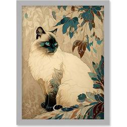 ARTERY8 Blue Point Ragdoll Cat and Plant Light Grey Framed Art 21x29.7cm