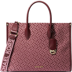 Michael Kors Mirella Medium Metallic Logo Jacquard Tote Bag - Oxblood Mlti