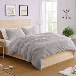 Groundlevel Luxurious Teddy Fleece Double Duvet Cover Grey, Silver (200x200cm)